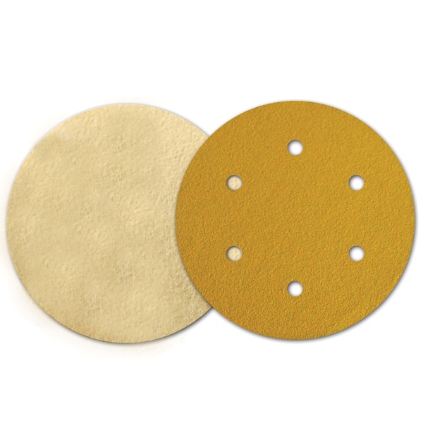 Continental Abrasives 6" 220 Grit C-Weight Gold Aluminum Oxide Stearate Coated Hook & Loop Disc 6 Hole - SD-60HG6220