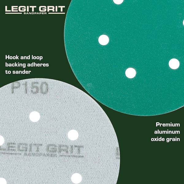 Legit Grit 6 inch Sand paper Disc, 6-Hole, 150 Grit, 50PK - LG6-6150-50