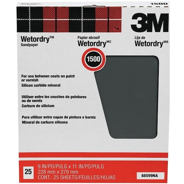 3M 3M 88599 Sandpaper, 1500-Grit, Ultra Fine, Silicone Carbide, Tan - 88599