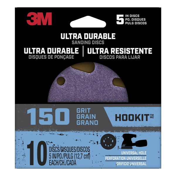 3M Ultra Durable 5 inch Power Sanding Discs, Universal Hole, 150 grit, 12PK - DISC5IN10PK150