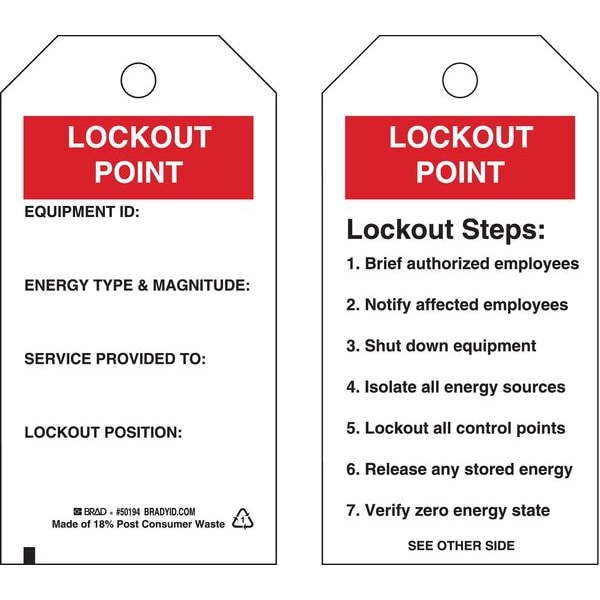 Brady Lockout Tag, 5-3/4 x 3 In, OSHA, Met, PK10 - 50194
