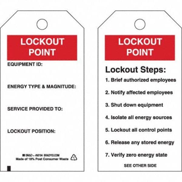 Brady Lockout Tag, 5-3/4 x 3 In, OSHA, Met, PK10 - 50194