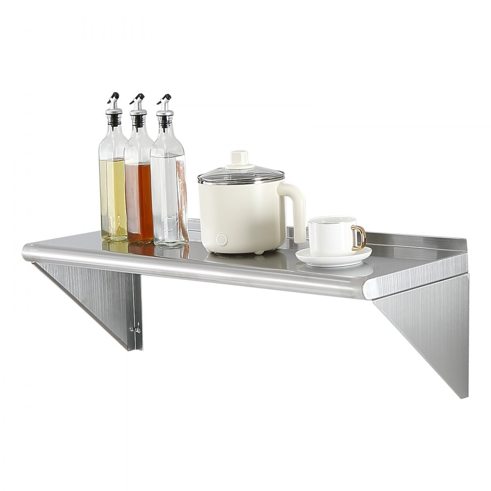 VEVOR 12" x 36" Stainless Steel Shelf, Wall Mounted Floating Shelving with Brackets, 250 lbs Load Capacity Commercial Shelves, Heavy Duty Storage Rack for Restaurant, Kitchen, Bar, Home, and Hotel - BGSCTTJD1236144CAV0
