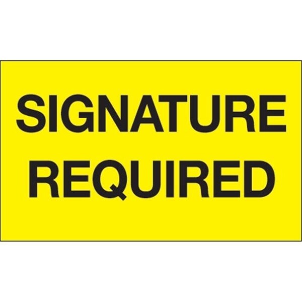 Box Partners Tape Logic DL1218 3 x 5 in. - Signature Required Fluorescent Yellow Labels - Roll of 500 - DL1218