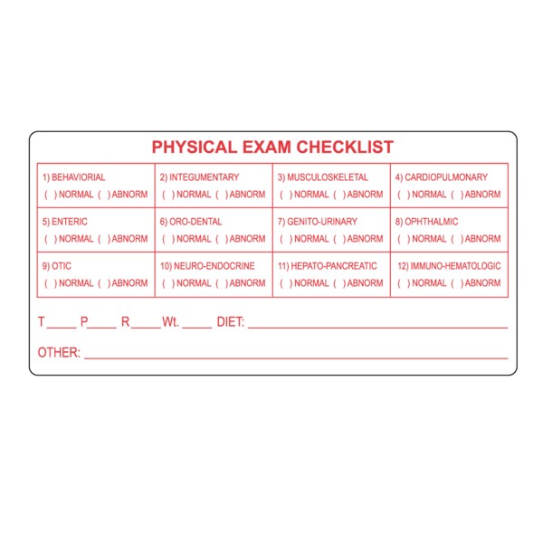 Nevs Veterinary Physical Exam Label 2" x 3" White w/Red - VW-0093