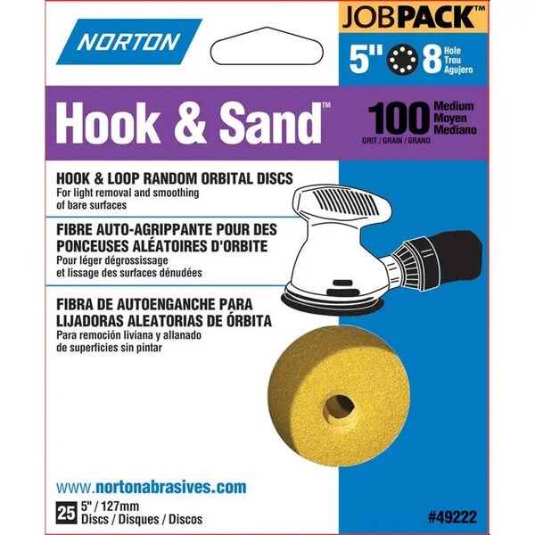 Norton Co 5" Hook & Sand 8-Hole Sanding Disc, P100-Grit, PK 25 - 49222