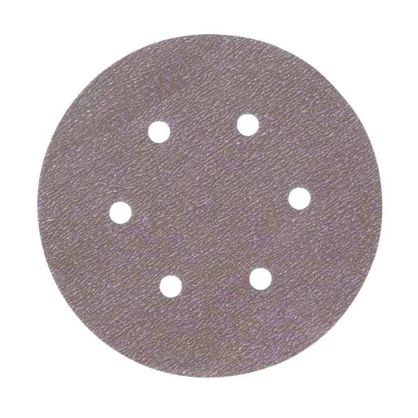 Norton Abrasives Hook-and-Loop Sanding Disc, 6" Dia, 6 Hole, Aluminum Oxide, P80 Grit, Coated Type, A275OP - 66261131600