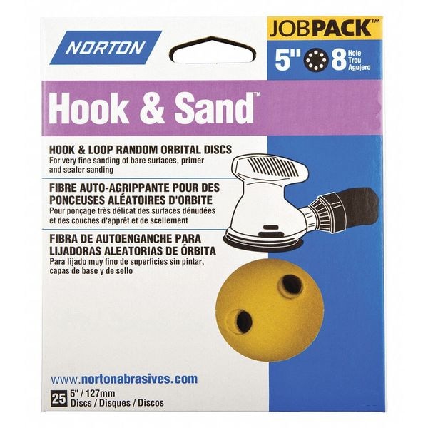 Norton Abrasives Hook-and-Loop Sanding Disc, 5" Dia, 8 Hole, Aluminum Oxide, P120 Grit, Coated Type, A296 - 07660749221