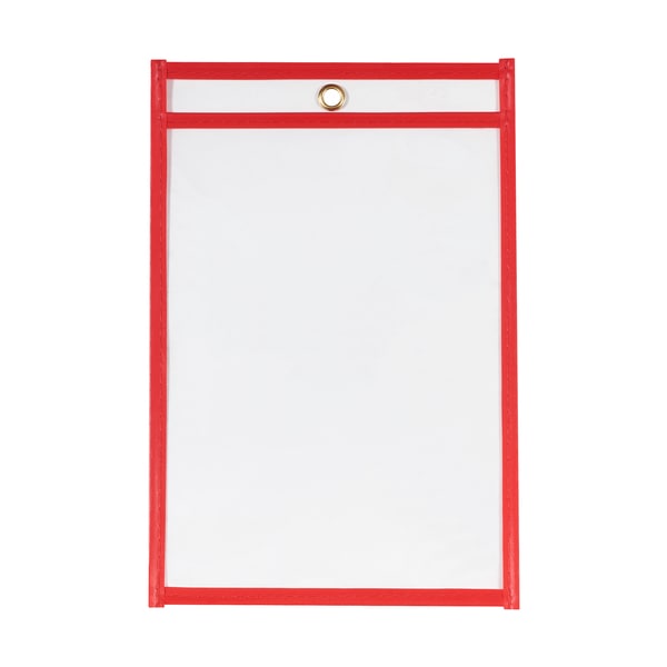 Partners Brand Stitched Job Ticket Holders Short Side Opening, 6" x 9", Red, PK 25 - JTH110