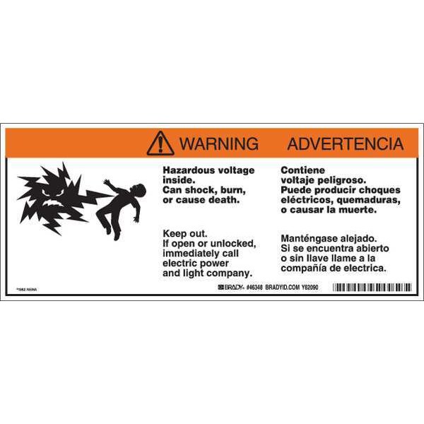 Brady Warning Labels, 4-1/2inHx10-3/4inW, Tape, 46348 - 46348