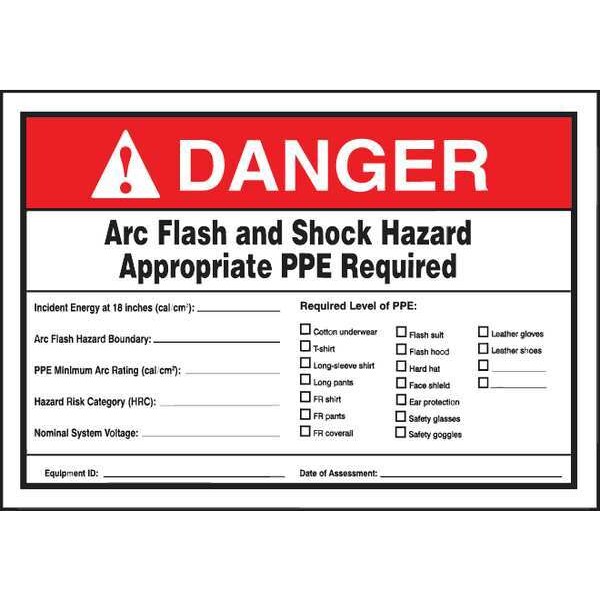 Accuform Label, 3-1/2x5, Danger Arc Flash and Shock, LELC341 - LELC341