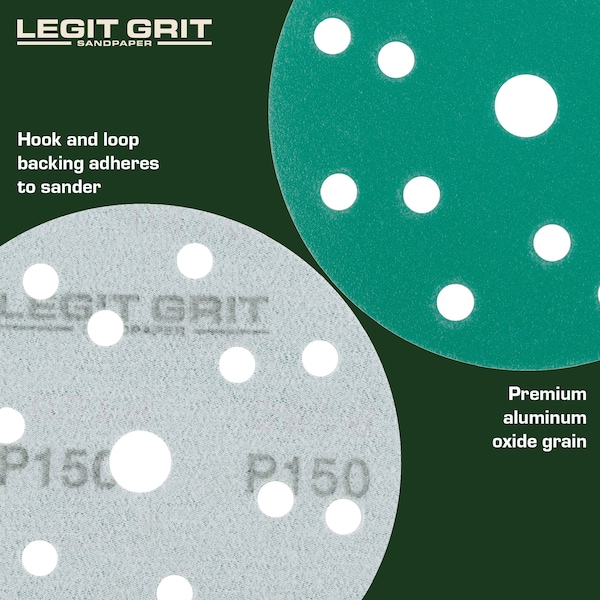 Legit Grit 6 inch Sand paper Disc, 15-Hole, 150 Grit, 50PK - LG6-15150-50
