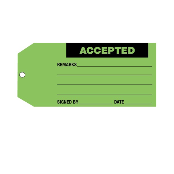 Nevs Tag, "Accepted" 6-1/4" x 2-7/8" Green w/Black - CS-15896