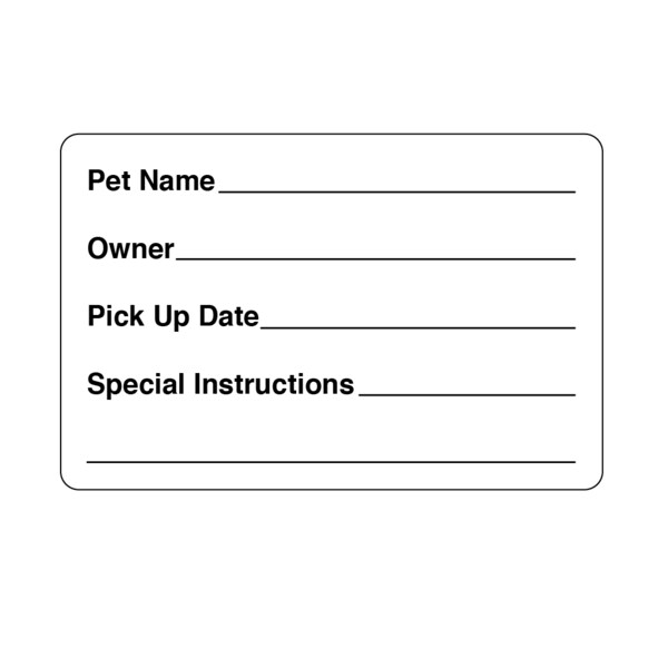 Nevs Pet Name/ Owner/ Pick Up Date/ Special Instr. 2-5/8"x4" White w/Black - VW-0008