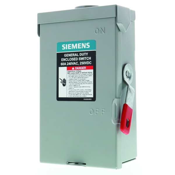 Interruptor de seguridad no fusible Siemens, uso general, 240V AC, 2PST, 60 A, NEMA 3R - GNF222RA