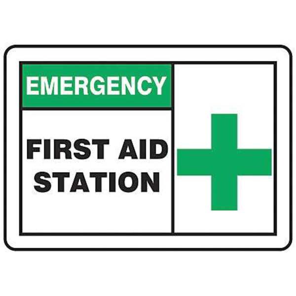 Accuform Emergency, First Aid Station, 3 1/2 in W x 5 in H, Vertical Rectangle, Vinyl - LFSD900VSP