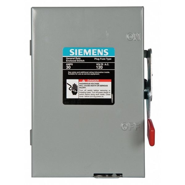 Interruptor de Seguridad Fusible Siemens, Uso General, 120V CA, 1PST, 30 A, NEMA 1 - LF111N