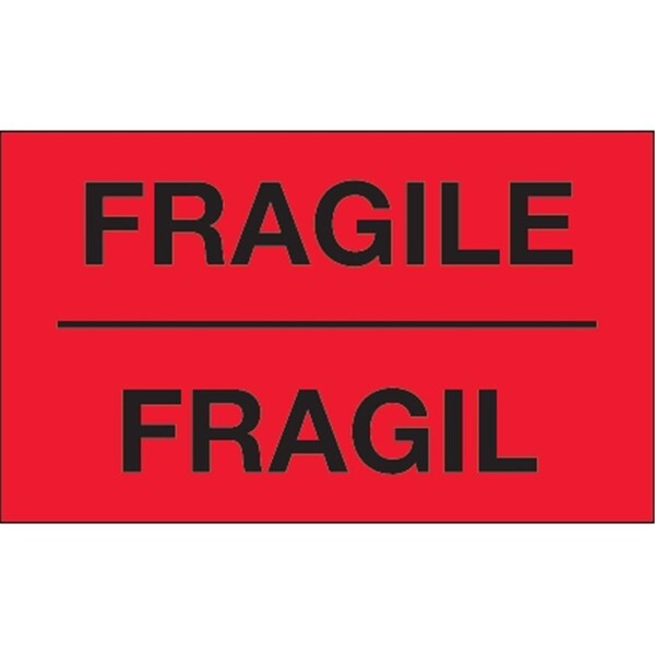 Bondad 3 x 5 in. - Fragil Fluorescent Red Bilingual Labels - Roll of 500 - BO3348535