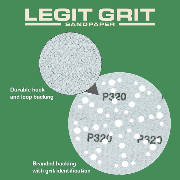 Legit Grit 6 inch Sand paper Disc, 49-Hole, 320 Grit, 150PK - LG6-49320-150