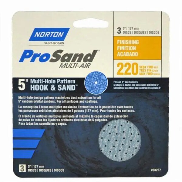 Norton Co 5" ProSand Universal Hole Sanding Disc 220-Grit, PK 3 - 03227