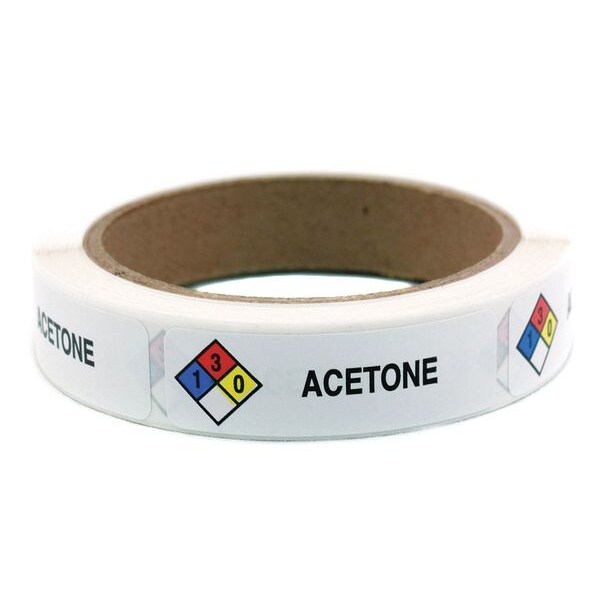 Roll Products HMIG Label, 3/4" x 2-1/2", Acetone, PK250 - 163-0003