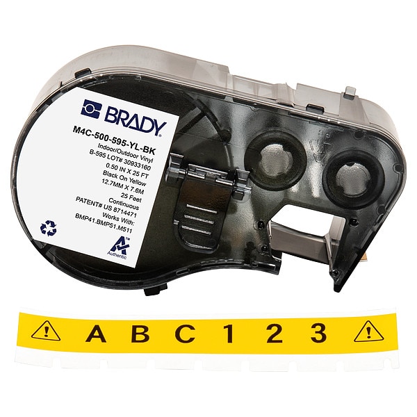 Brady Precut Label Roll Cartridge, Yellow, Gloss - M4C-500-595-YL-BK