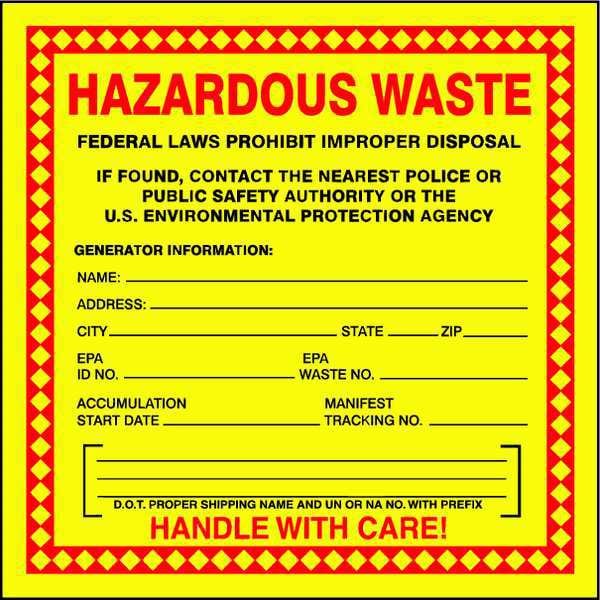 Accuform Hazardous Waste Label, 6 In. H, PK25, MHZW20EVP - MHZW20EVP