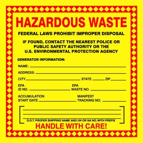Accuform Hazardous Waste Label, 6 In. H, PK25, MHZW20EVP - MHZW20EVP