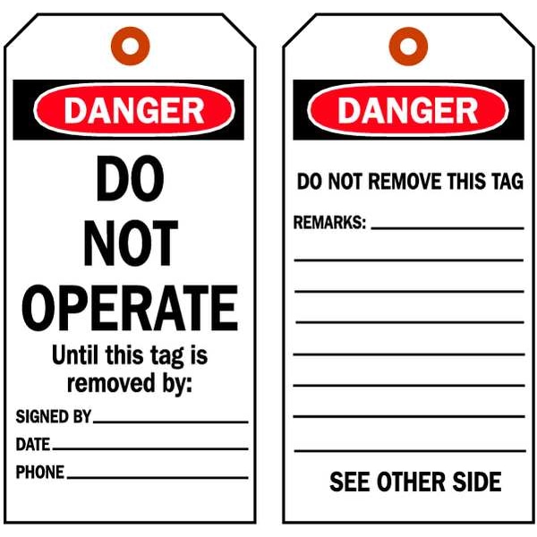 Brady Danger Tag, 5-3/4 x 3 In, 3/8 In, PK10, 86461 - 86461