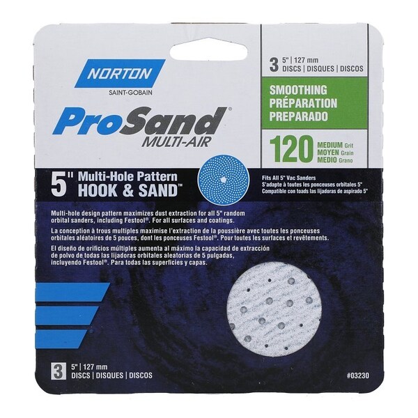 Norton Co 0 Sanding Disc, 5 in Dia, 1116 in Arbor, Coated, P120 Grit, Medium, Alumina Ceramic Abrasive - 3230