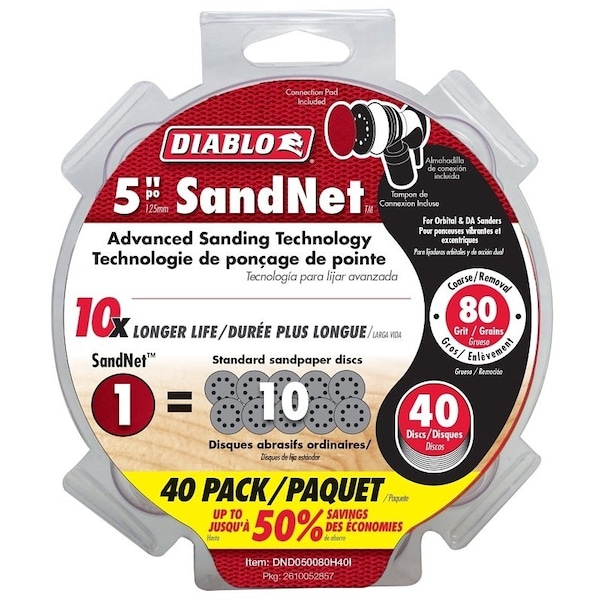 Diablo Sanding Disc, 5 in Dia, 80 Grit, Coarse, Aluminum Oxide Abrasive, Universal - DND050080H40I