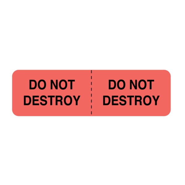 Nevs Do Not Destroy Labels - Do Not Destroy 7/8" x 3" Flr Red w/Black - X-5369