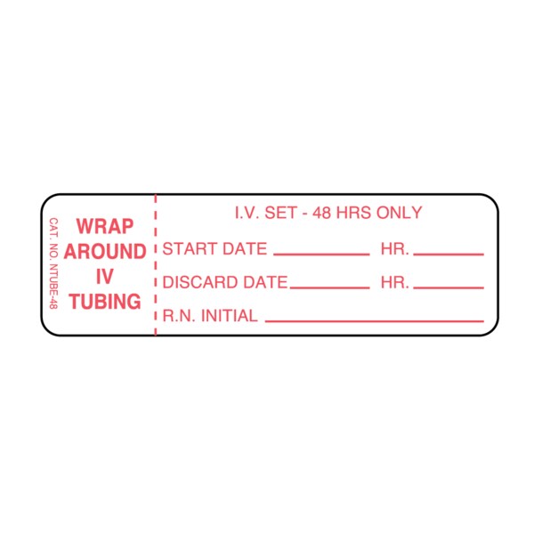 Nevs CMA Hourly IV Tubing Label -I.V. Set 48 Hours 15/16" x 3" White w/Red - NTUBE-48
