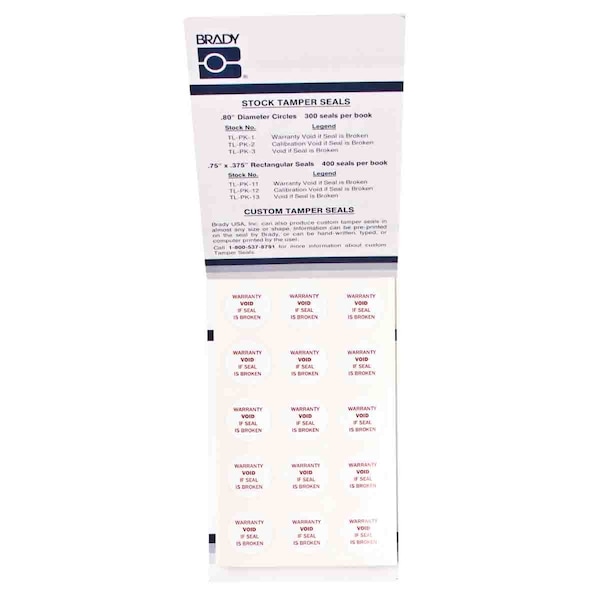 Brady Tamper Seal Label, WARRANTY VOID IF SEAL IS BROKEN, Vinyl, Red on White, 0.8in Dia, 300PK - TL-PK-1