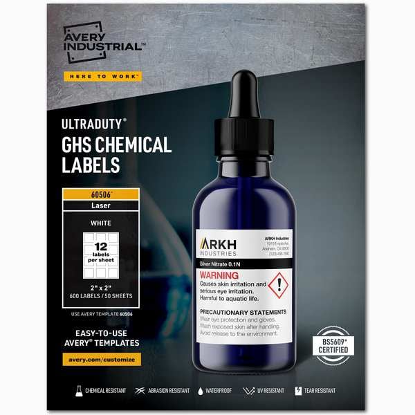 Avery 2" x 2" GHS Chemical Labels for Laser Printers, 600 labels/50-sheets - 7278260506