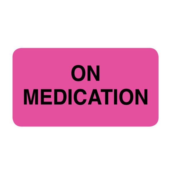 Nevs Label, On Medication 7/8" x 1-5/8" Flr Pink w/Black - VW-0055