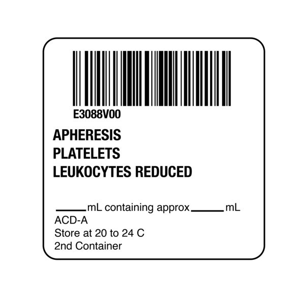 Nevs ISBT 128 Apheresis Platelets Irradiated Leukocyte 2" x 2" - BBC-3088