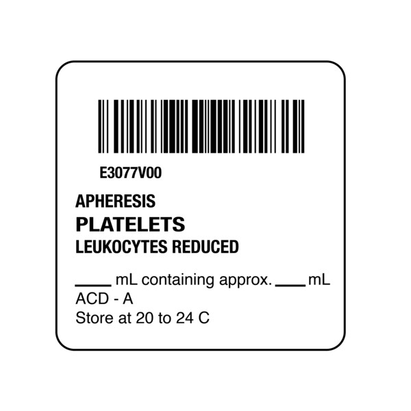 Nevs ISBT 128 Apheresis Platelets Leukocytes Reduced 2" x 2" - BBC-3077