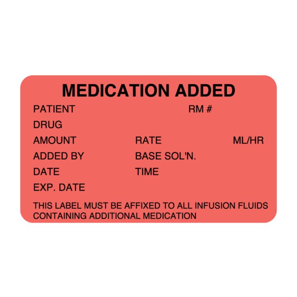 Nevs MedicationAdded Name/Rm# Drug Amnt, Rate 1-7/16"x2-1/2" Flr Red w/Blk - PW-0002