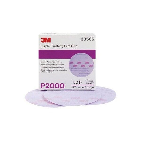 3M 3M Purple Finishing Film Hookit Disc, 30566, 5 in, P2000, 50PK - 7100122773