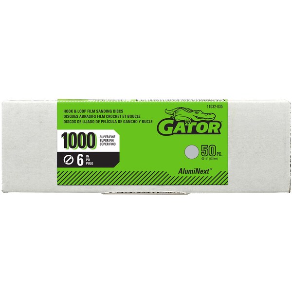 Gator Finishing Hook-and-Loop Sanding Disc, 6 in Dia, Non-Vacuum, Aluminum Oxide, 1000 Grit, Coated Type, G2 - 11032035