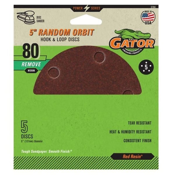 Gator Sanding Disc, 5 in Dia, 80 Grit, Medium, Aluminum Oxide Abrasive, Vented - 3784