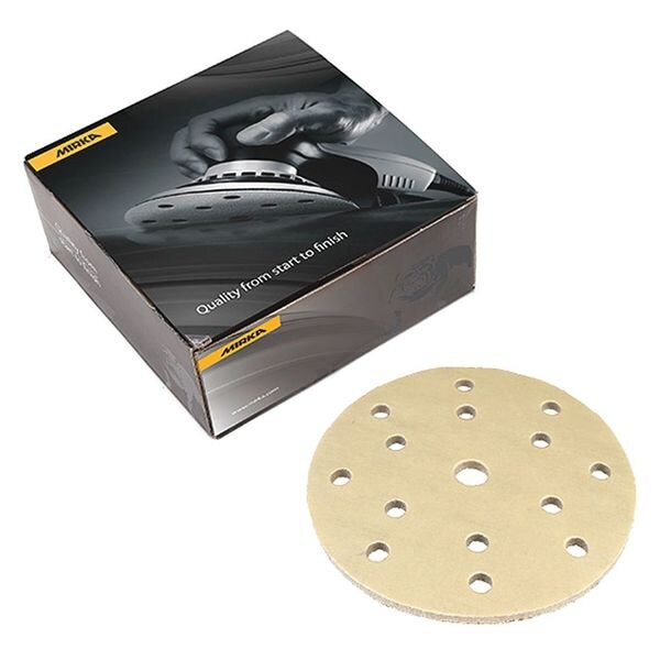 Mirka Foam, Grip Disc, 6", 15H, P320, PK20, 6" Dia, 15 Hole, Aluminum Oxide, P320 Grit, Semi Open Coat Type - 23-645-320