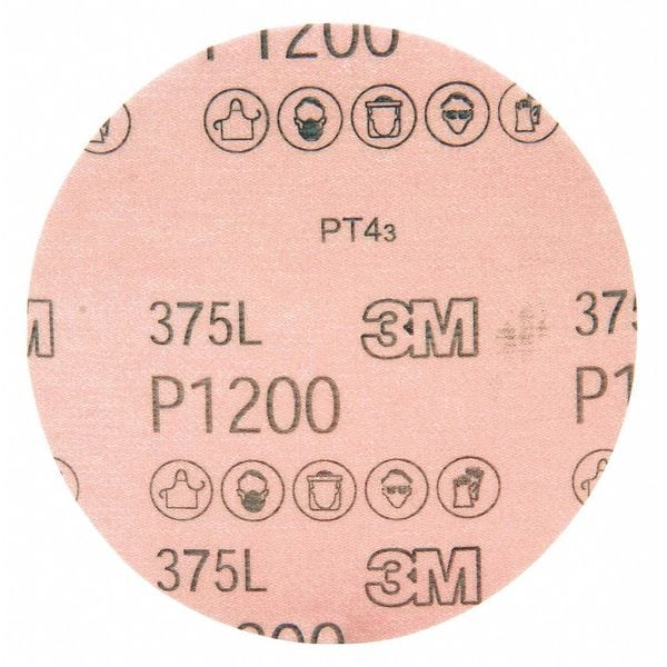 3M Hookit Flm Dsc 375L, 5 x NH, P1200, PK250, 5 in Dia, 500X, Aluminum Oxide, P1200 Grit, Open Coat Type - 7000045401