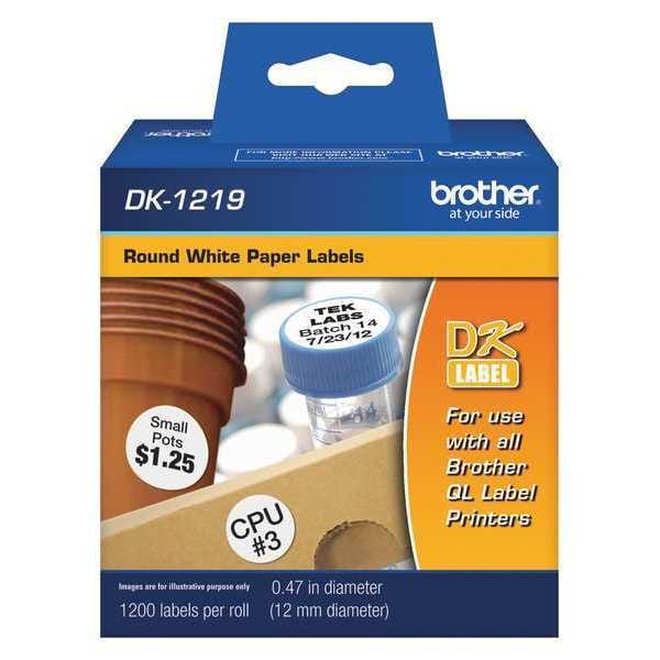 Brother Die Cut Circle Cartridge, Black/White, Labels/Roll: 1200 - DK1219