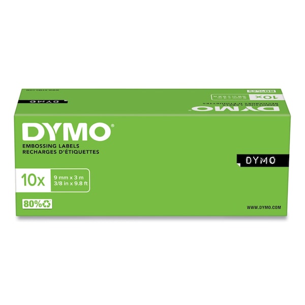 Dymo Self-Adhesive Glossy Labeling Tape for Embossers, 0.37 in. x 9.8 ft Roll, Black - 520109