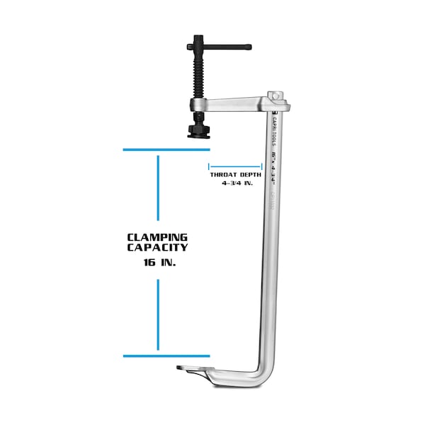 Capri Tools 16 in Heavy Duty All Steel Bar Clamp, 4-3/4 in Throat Depth - CP11032