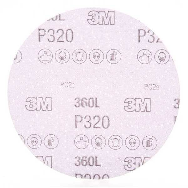 3M Hook-and-Loop Sanding Disc, 6 in Dia, Non-Vacuum, Aluminum Oxide, P320 Grit, Coated Type, 360L - XA012058005