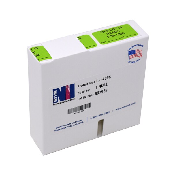 Nevs THIS LOT IS READY FOR USE Date_ INIT _ 7/8" x1-5/8" Green w/ black - L-4038