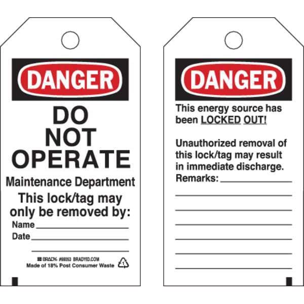 Brady Danger Tag, 5-1/2 x 3 In, Hd Polyest, PK25, 65503 - 65503